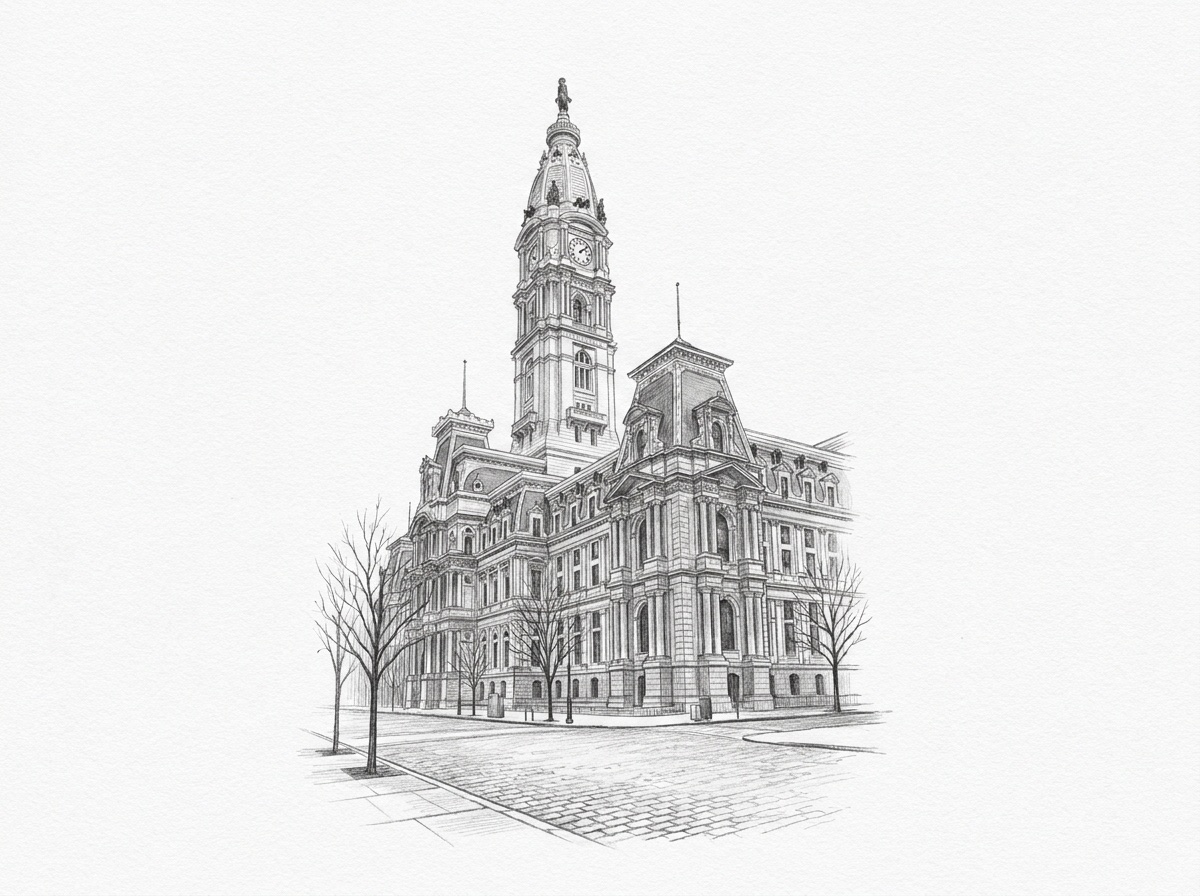 Pencil sketch of Philadelphia City Hall